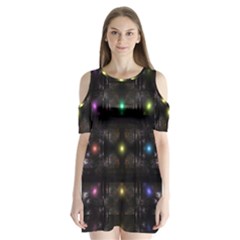 Abstract Sphere Box Space Hyper Shoulder Cutout Velvet One Piece