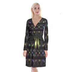 Abstract Sphere Box Space Hyper Long Sleeve Velvet Front Wrap Dress