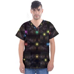 Abstract Sphere Box Space Hyper Men s V-Neck Scrub Top