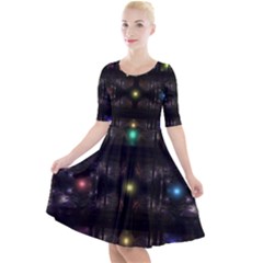 Abstract Sphere Box Space Hyper Quarter Sleeve A-Line Dress