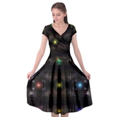 Abstract Sphere Box Space Hyper Cap Sleeve Wrap Front Dress