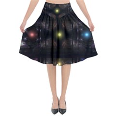 Abstract Sphere Box Space Hyper Flared Midi Skirt