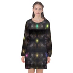 Abstract Sphere Box Space Hyper Long Sleeve Chiffon Shift Dress 