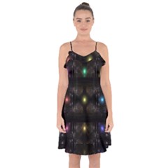 Abstract Sphere Box Space Hyper Ruffle Detail Chiffon Dress