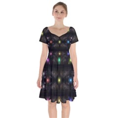 Abstract Sphere Box Space Hyper Short Sleeve Bardot Dress