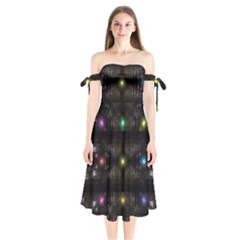 Abstract Sphere Box Space Hyper Shoulder Tie Bardot Midi Dress