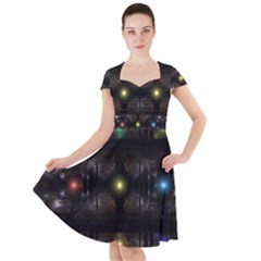 Abstract Sphere Box Space Hyper Cap Sleeve Midi Dress