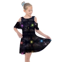 Abstract Sphere Box Space Hyper Kids  Shoulder Cutout Chiffon Dress