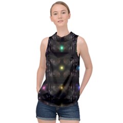 Abstract Sphere Box Space Hyper High Neck Satin Top