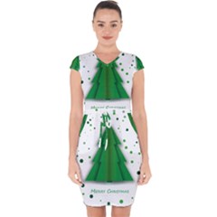 Fir Tree Christmas Christmas Tree Capsleeve Drawstring Dress  by Simbadda