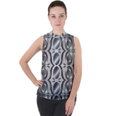 Metal Circle Background Ring Mock Neck Chiffon Sleeveless Top by Simbadda