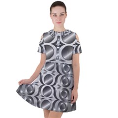 Metal Circle Background Ring Short Sleeve Shoulder Cut Out Dress 