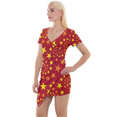 Star Stars Pattern Design Short Sleeve Asymmetric Mini Dress by Simbadda