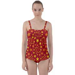 Star Stars Pattern Design Twist Front Tankini Set by Simbadda