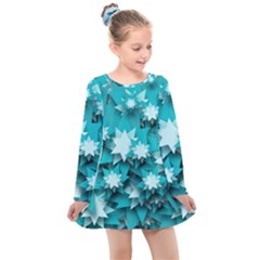 Stars Christmas Ice Decoration Kids  Long Sleeve Dress by Simbadda