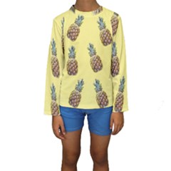 Pineapples Fruit Pattern Texture Kids  Long Sleeve Swimwear by Simbadda