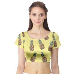 Pineapples Fruit Pattern Texture Short Sleeve Crop Top by Simbadda