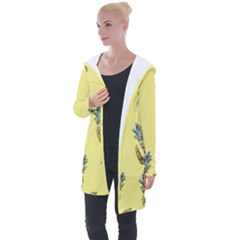 Pineapples Fruit Pattern Texture Longline Hooded Cardigan