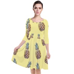 Pineapples Fruit Pattern Texture Quarter Sleeve Waist Band Dress by Simbadda