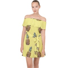 Pineapples Fruit Pattern Texture Off Shoulder Chiffon Dress by Simbadda