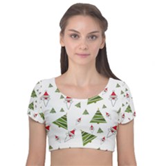 Christmas Santa Claus Decoration Velvet Short Sleeve Crop Top 