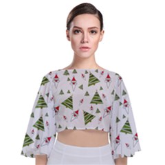 Christmas Santa Claus Decoration Tie Back Butterfly Sleeve Chiffon Top by Simbadda