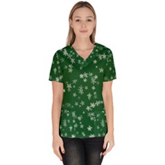 Template Winter Christmas Xmas Women s V-neck Scrub Top