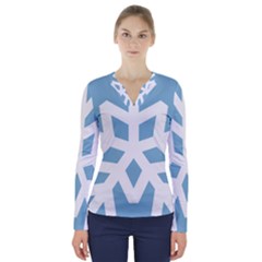 Snowflake Snow Flake White Winter V-neck Long Sleeve Top