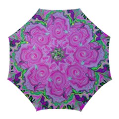 Groovy Pink, Blue And Green Abstract Liquid Art Golf Umbrellas by myrubiogarden