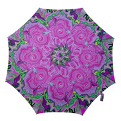 Groovy Pink, Blue And Green Abstract Liquid Art Hook Handle Umbrellas (small) by myrubiogarden