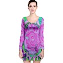 Groovy Pink, Blue And Green Abstract Liquid Art Long Sleeve Bodycon Dress View1