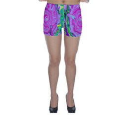 Groovy Pink, Blue And Green Abstract Liquid Art Skinny Shorts by myrubiogarden