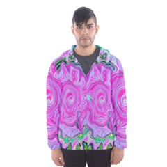 Groovy Pink, Blue And Green Abstract Liquid Art Hooded Windbreaker (men)