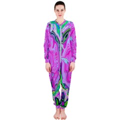 Groovy Pink, Blue And Green Abstract Liquid Art Onepiece Jumpsuit (ladies) 