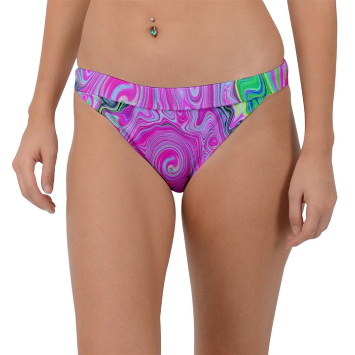 Groovy Pink, Blue And Green Abstract Liquid Art Band Bikini Bottom