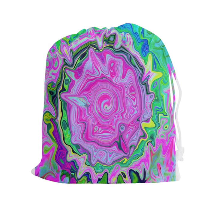 Groovy Pink, Blue And Green Abstract Liquid Art Drawstring Pouch (XXL)