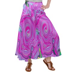 Groovy Pink, Blue And Green Abstract Liquid Art Satin Palazzo Pants by myrubiogarden