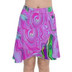 Groovy Pink, Blue And Green Abstract Liquid Art Chiffon Wrap Front Skirt by myrubiogarden