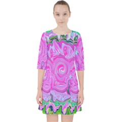 Groovy Pink, Blue And Green Abstract Liquid Art Pocket Dress by myrubiogarden