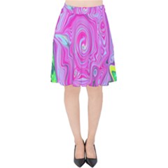 Groovy Pink, Blue And Green Abstract Liquid Art Velvet High Waist Skirt by myrubiogarden