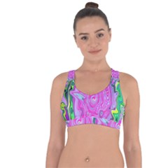 Groovy Pink, Blue And Green Abstract Liquid Art Cross String Back Sports Bra by myrubiogarden