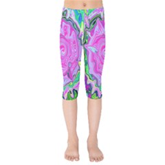 Groovy Pink, Blue And Green Abstract Liquid Art Kids  Capri Leggings  by myrubiogarden