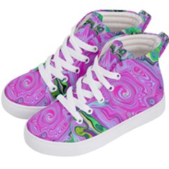 Groovy Pink, Blue And Green Abstract Liquid Art Kid s Hi-top Skate Sneakers by myrubiogarden