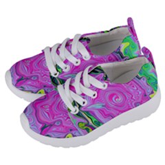 Groovy Pink, Blue And Green Abstract Liquid Art Kids  Lightweight Sports Shoes by myrubiogarden