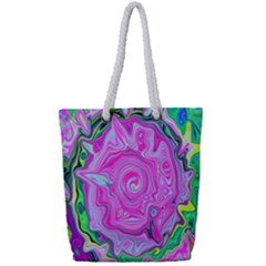 Groovy Pink, Blue And Green Abstract Liquid Art Full Print Rope Handle Tote (small) by myrubiogarden