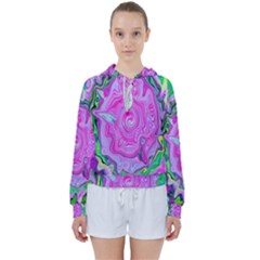 Groovy Pink, Blue And Green Abstract Liquid Art Women s Tie Up Sweat