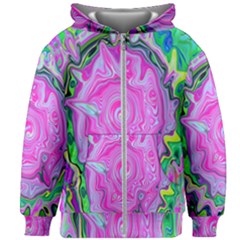 Groovy Pink, Blue And Green Abstract Liquid Art Kids Zipper Hoodie Without Drawstring