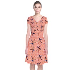 Starfish And Sea Shells Final Short Sleeve Front Wrap Dress