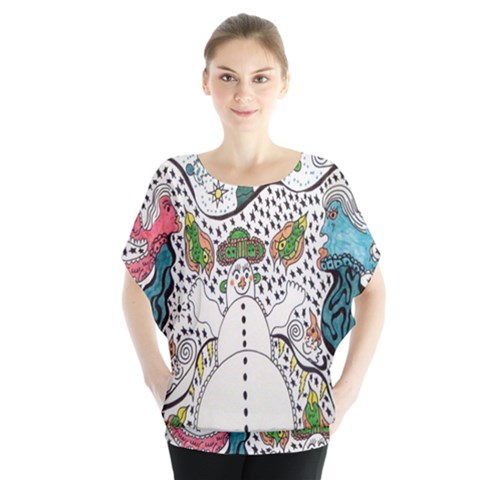 Happysnowman Batwing Chiffon Blouse by chellerayartisans