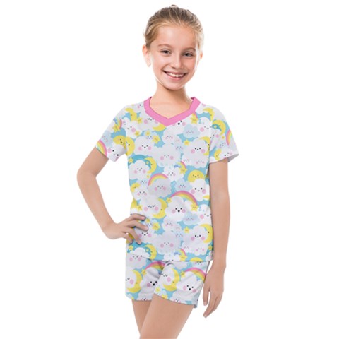 Rainbow Clouds Kids  Mesh Tee And Shorts Set by HaleyDaily